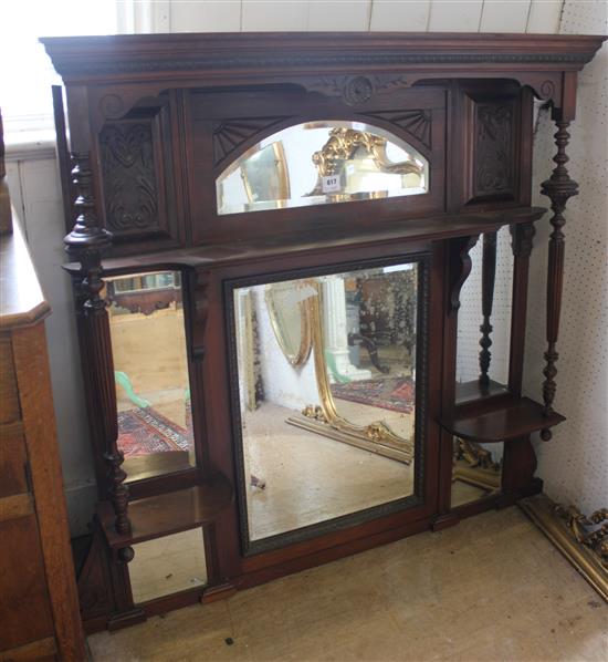 Victorian walnut carved mirror back(-)
